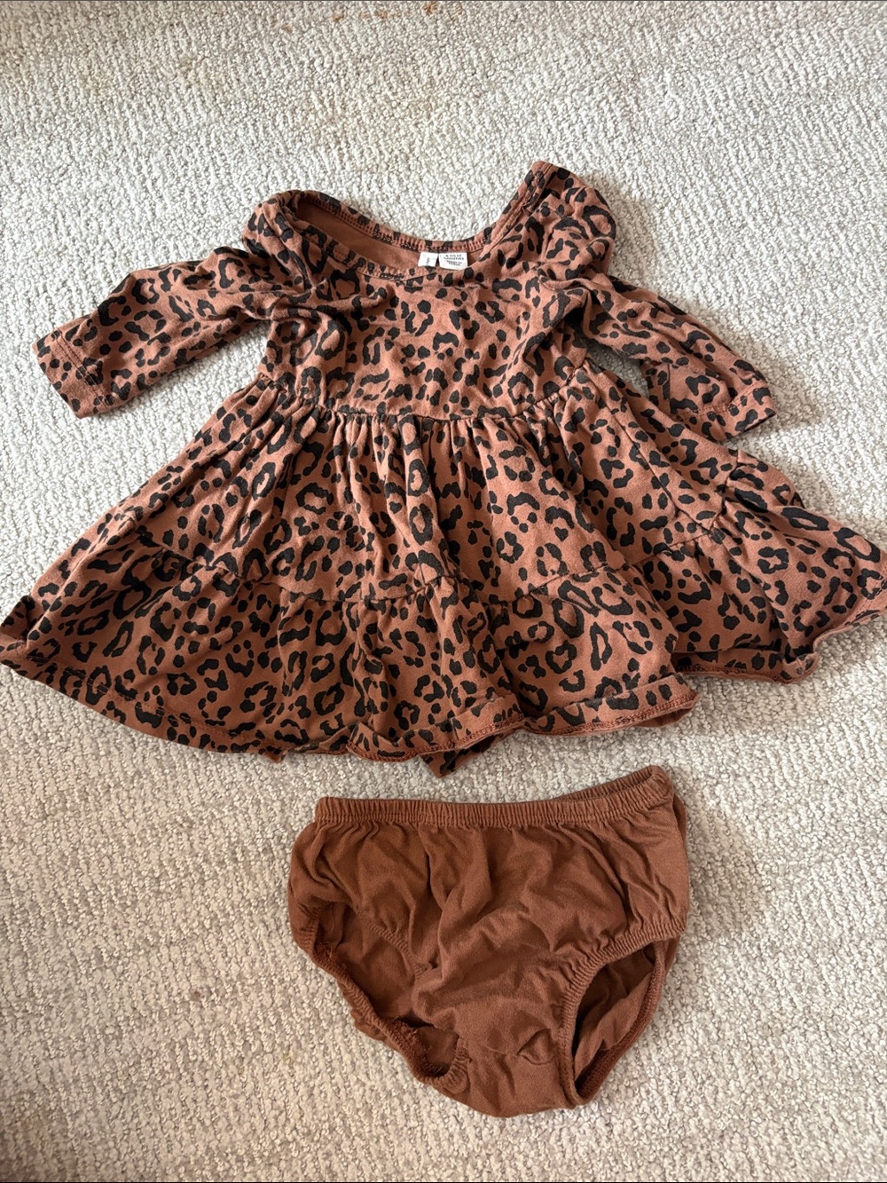 Janie and Jack Leopard Print Rust Brown Ruffle Dress with Bloomers